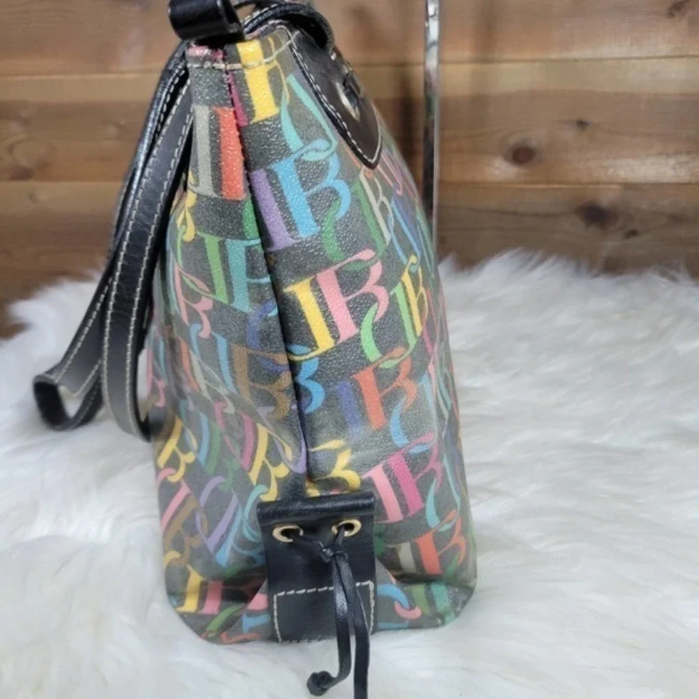 Vintage Dooney & Bourke Black Rainbow Zip Tassel Tote